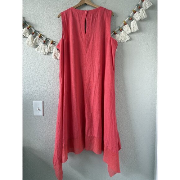 Cynthia Rowley Linen Blend Square Neck Asymmetric Lagenlook Dress Coastal Coral - Picture 2 of 10